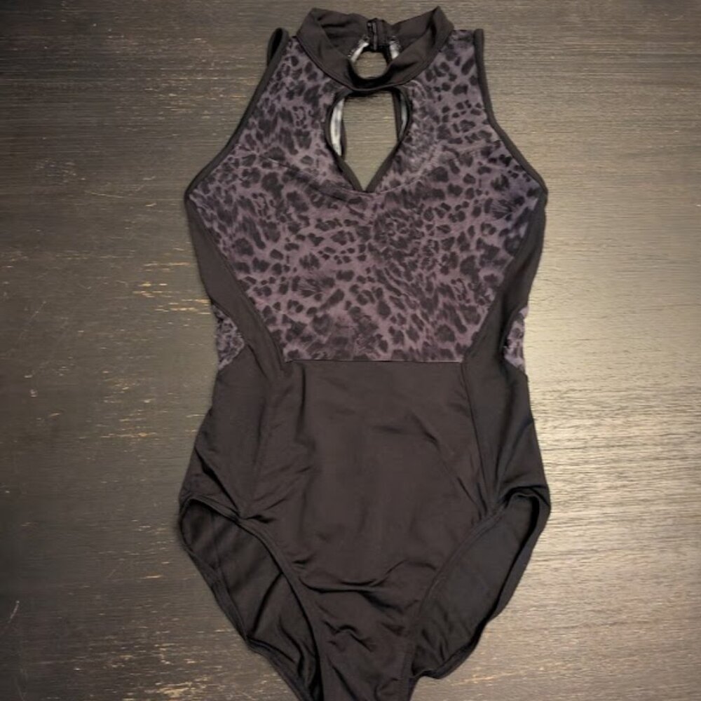 Bloch Black and Dark Purple Leopard-Print One-Piece Swimsuit